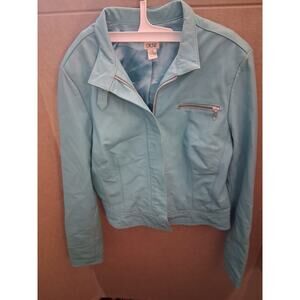 Vtg cache baby blue 100 percent leather bomber moto jacket sz 12 orig. $289